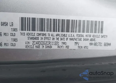 2012 Dodge Grand Caravan Crew from USA, damaged, VIN 2C4RDGDG2CR111221